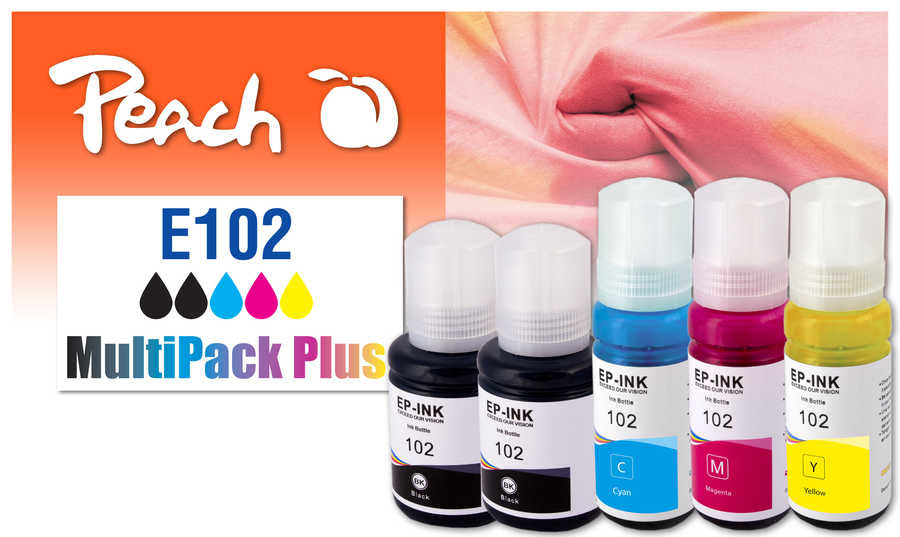 Peach CISS 102 Tintenpatronen-Multipack, Schwarz/Cyan/Magenta/Gelb (Kompatibel) – für Epson EcoTank ET-2400/27