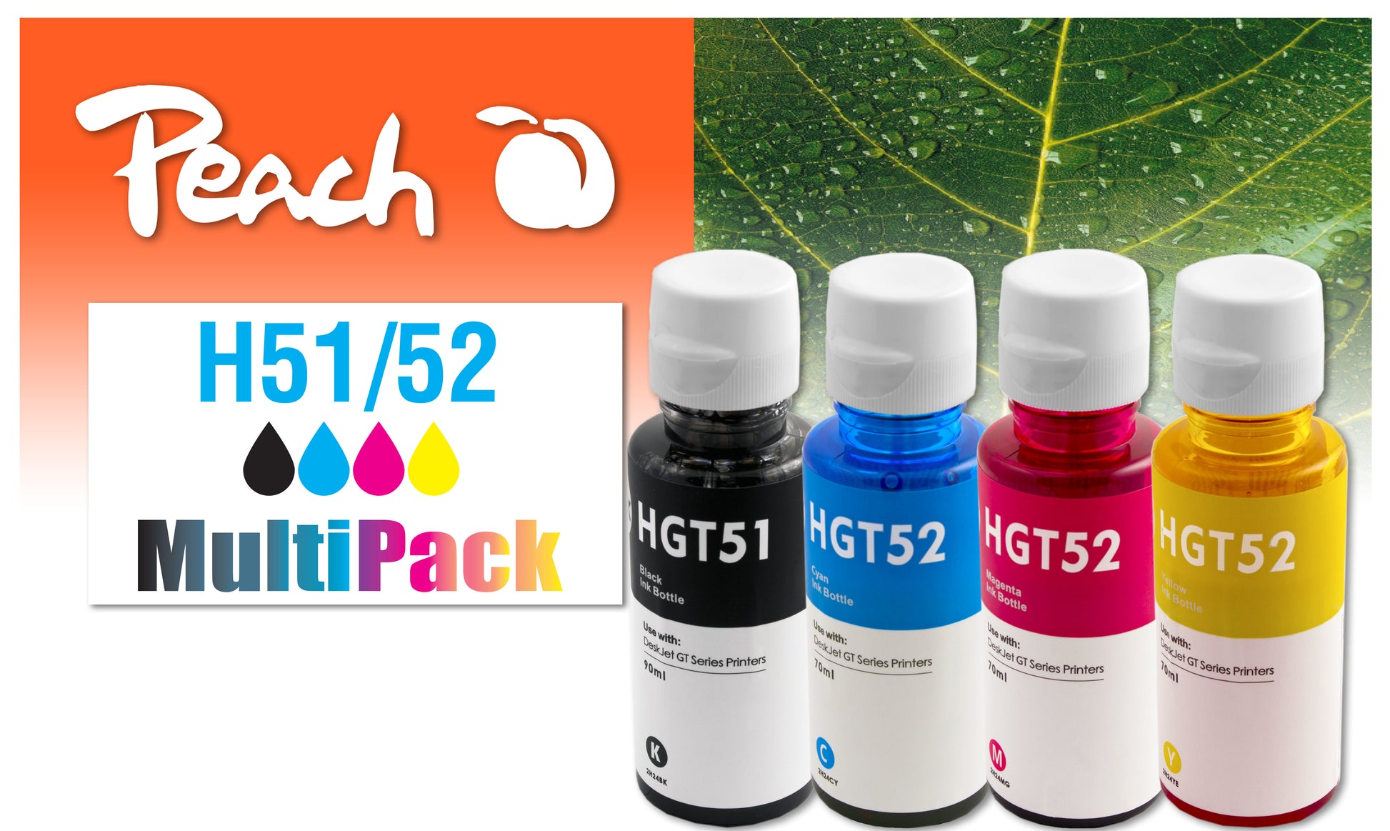 Peach Tintenpatronen-Multipack, Schwarz/Cyan/Magenta/Gelb (Kompatibel) – für HP DeskJet GT5800/5810/5820