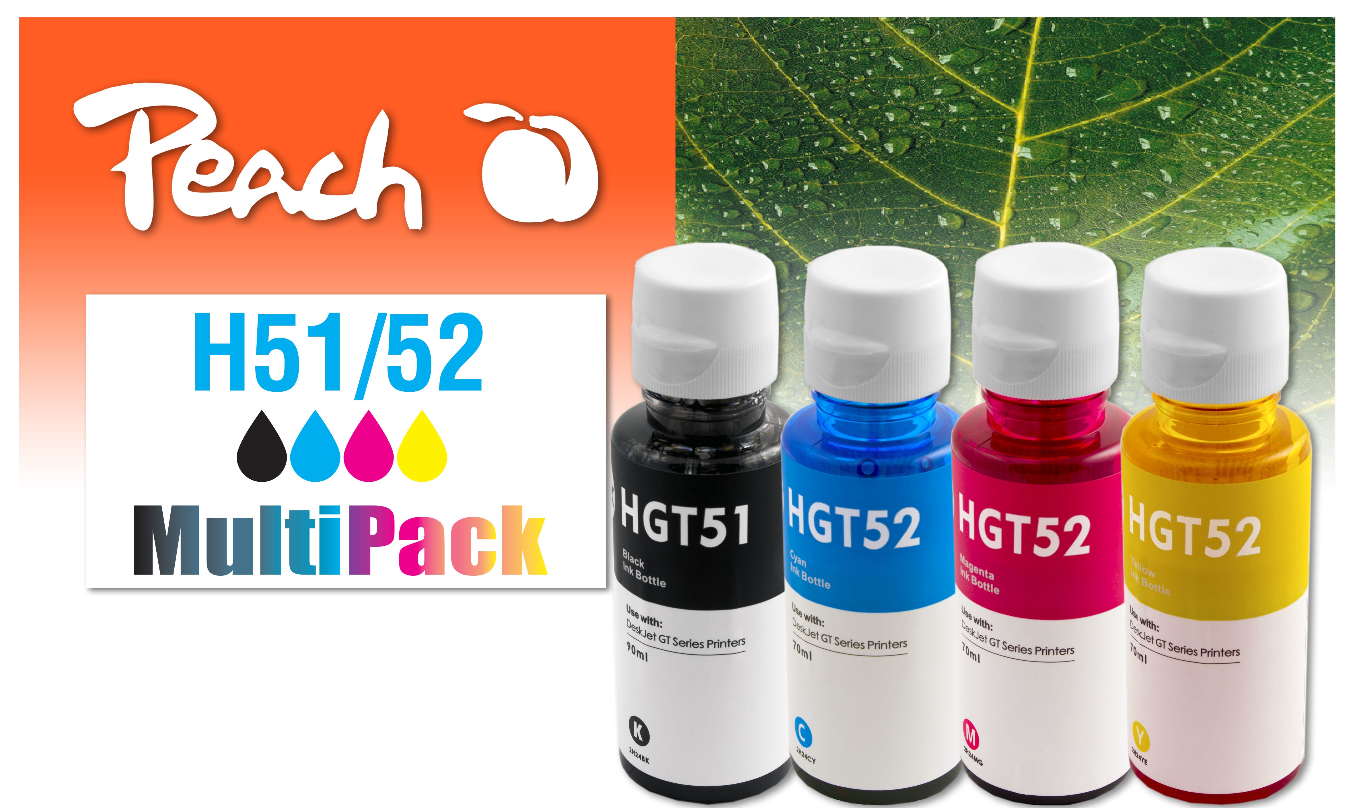 Peach Tintenpatronen-Multipack, Schwarz/Cyan/Magenta/Gelb (Kompatibel) – für HP DeskJet GT5800/5810/5820