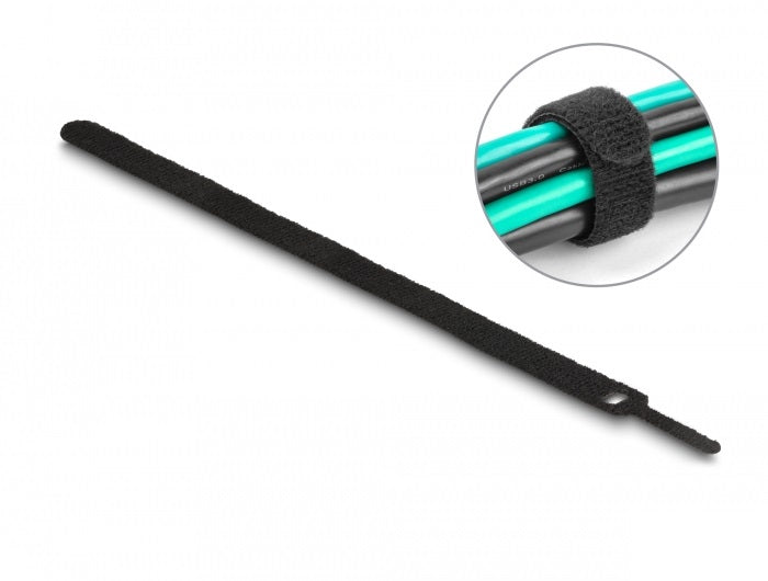 DeLOCK Klett-Kabelbinder, 12 mm × 0,25 m, Schwarz, 10 Stück