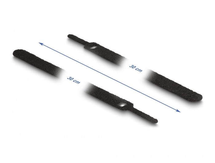 DeLOCK Klettkabelbinder, 12 mm × 0,3 m, Schwarz, 10 Stück