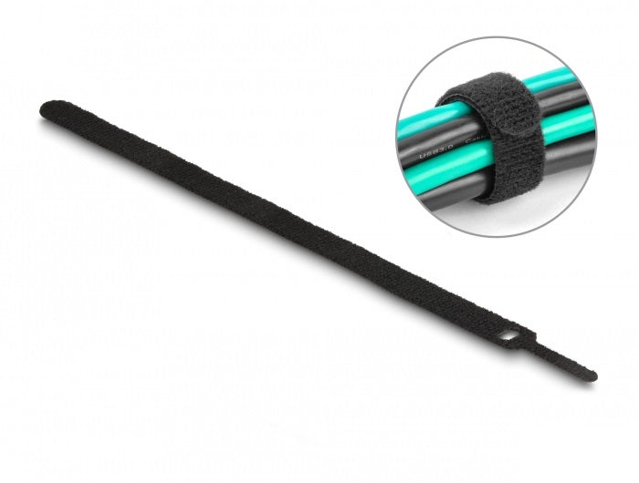 DeLOCK Klettkabelbinder, 12 mm × 0,3 m, Schwarz, 10 Stück