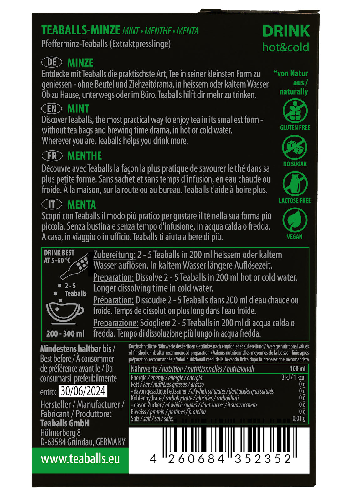 Teaballs Grüntee Minze – Instant-Teaballs 150 Stück