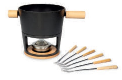 Stöckli Käsefondue-Set 9-teilig, für 6 Personen – mit Pastenbrenner, Gusseisen 21 cm/3,2 l, für Rechaud
