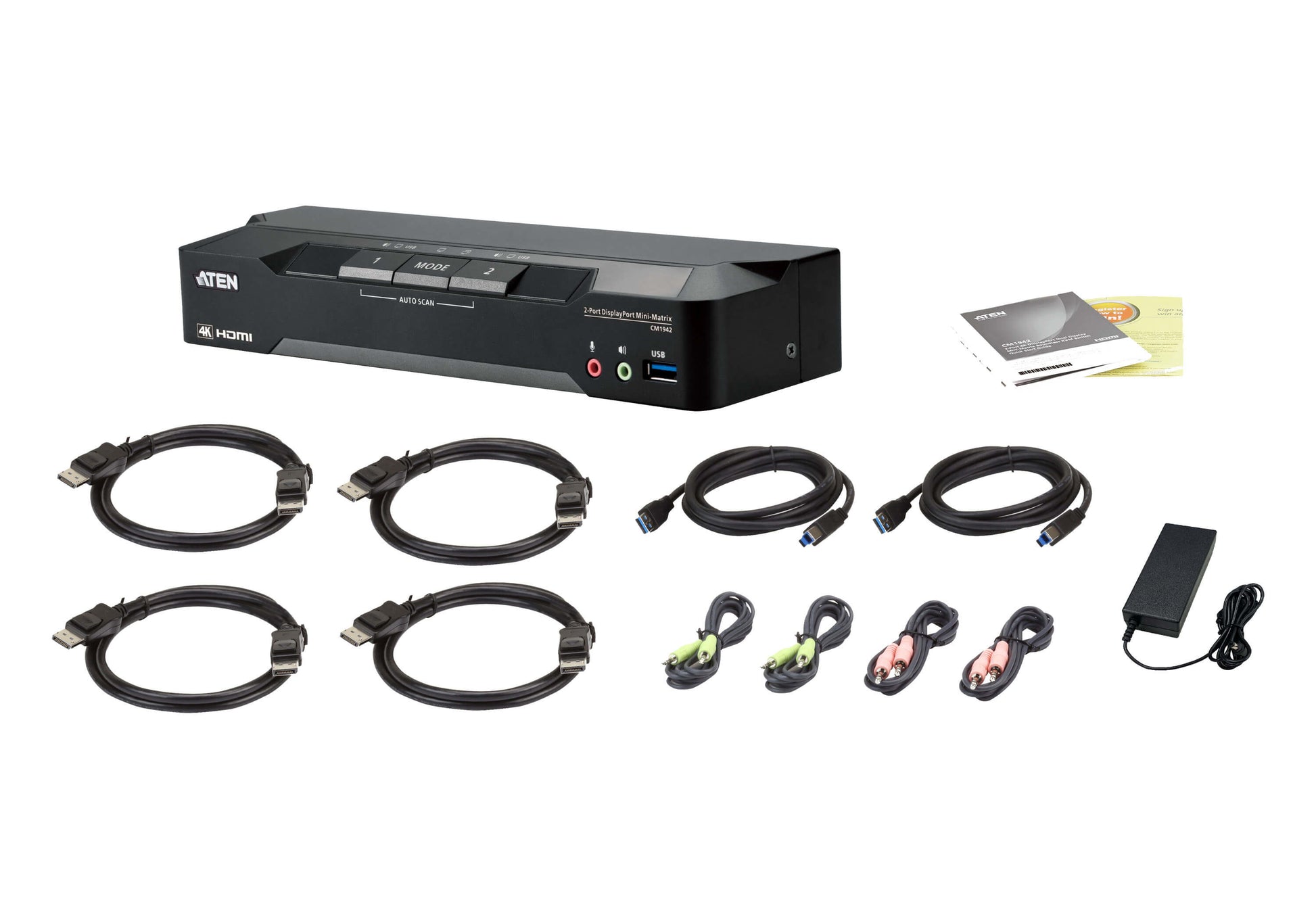 ATEN CM1942 – KVM-Switch 2×1, DisplayPort/HDMI/USB 3.2 Gen 1, 4K (4096 × 2160), 5 Gbit/s, HDCP