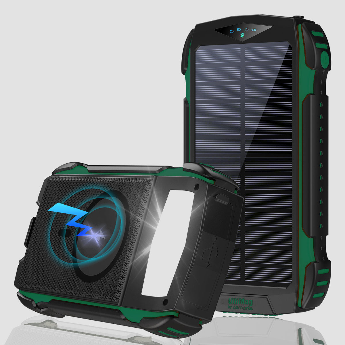 4smarts Powerbank 20000 mAh, PD 20 W, 1× USB-C, Kabelloses Laden, Solarpanel, Grün