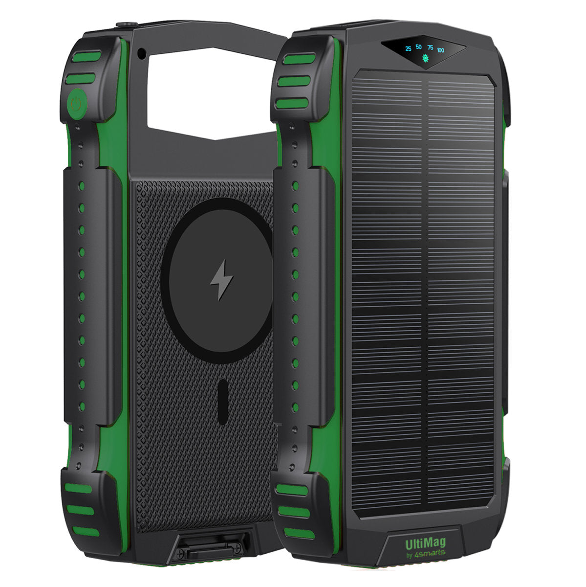 4smarts Powerbank 20000 mAh, PD 20 W, 1× USB-C, Kabelloses Laden, Solarpanel, Grün