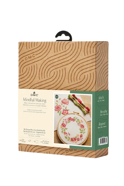 DMC Mindful Making – Bastelset – Kreuzstich Rosen – 8 Fäden – Bambusrahmen, inkl. Nadel