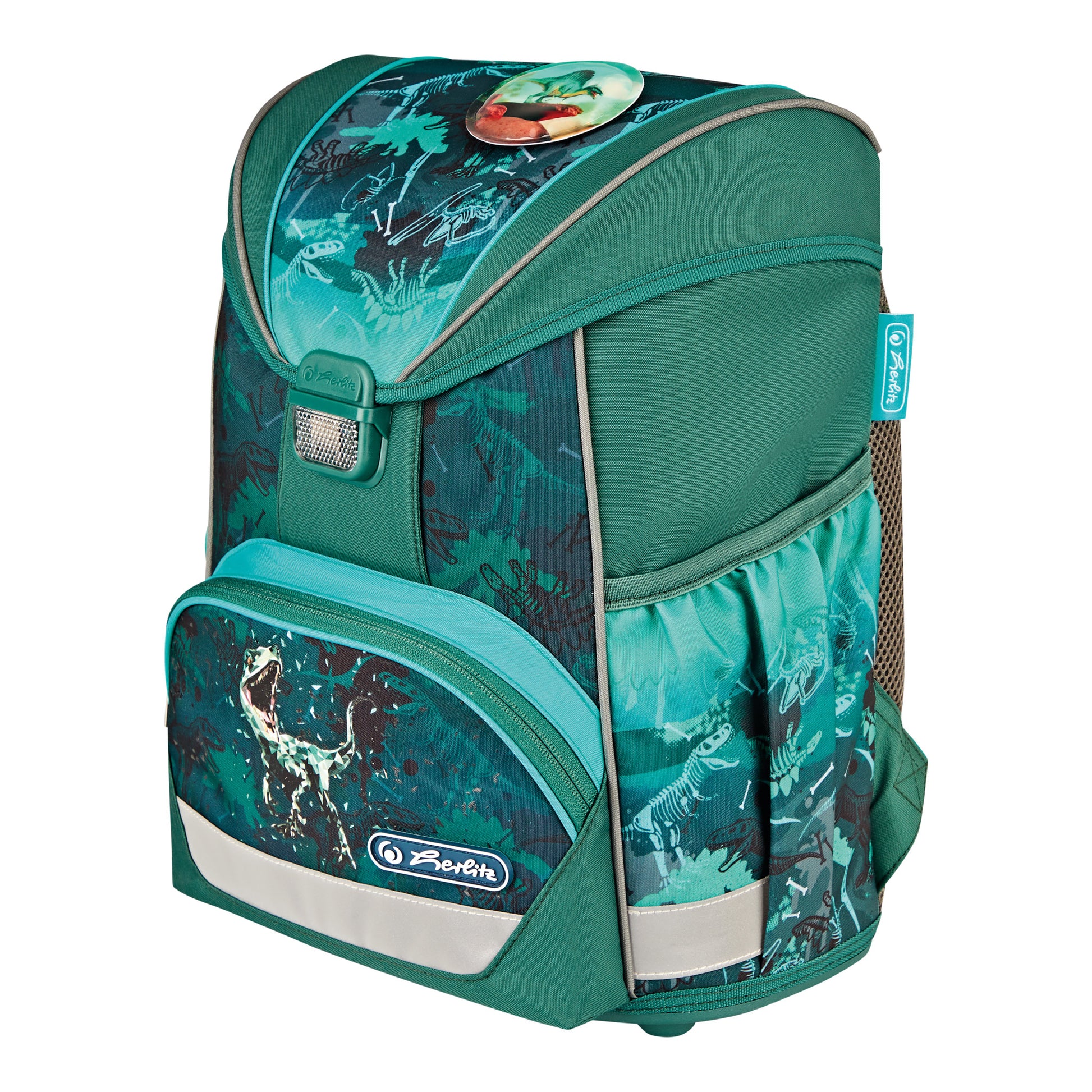 Herlitz UltraLight Plus – Schulrucksack-Set 4-teilig, Green Rex, 15 l, 28×36×21 cm