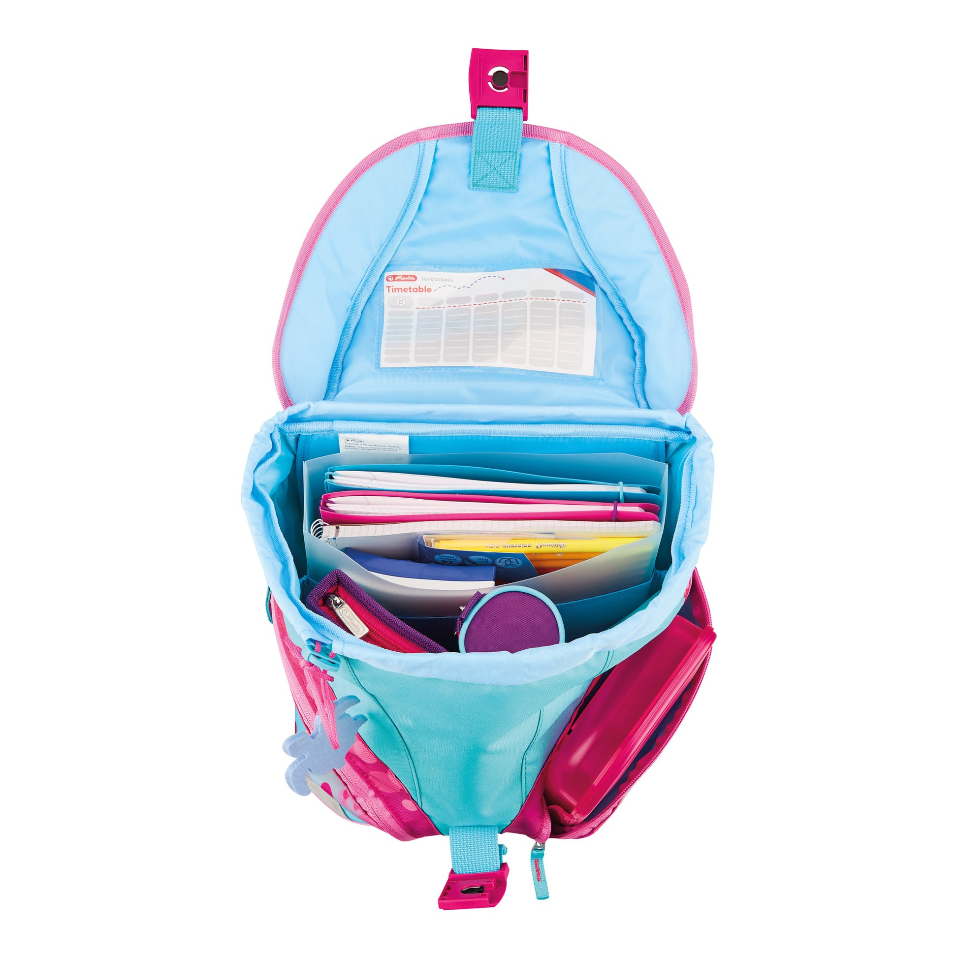 Herlitz SoftLight Plus – Schulrucksack-Set 5-teilig, Pink Bubbles, 16 l, 28×38×23 cm, Magnetschloss