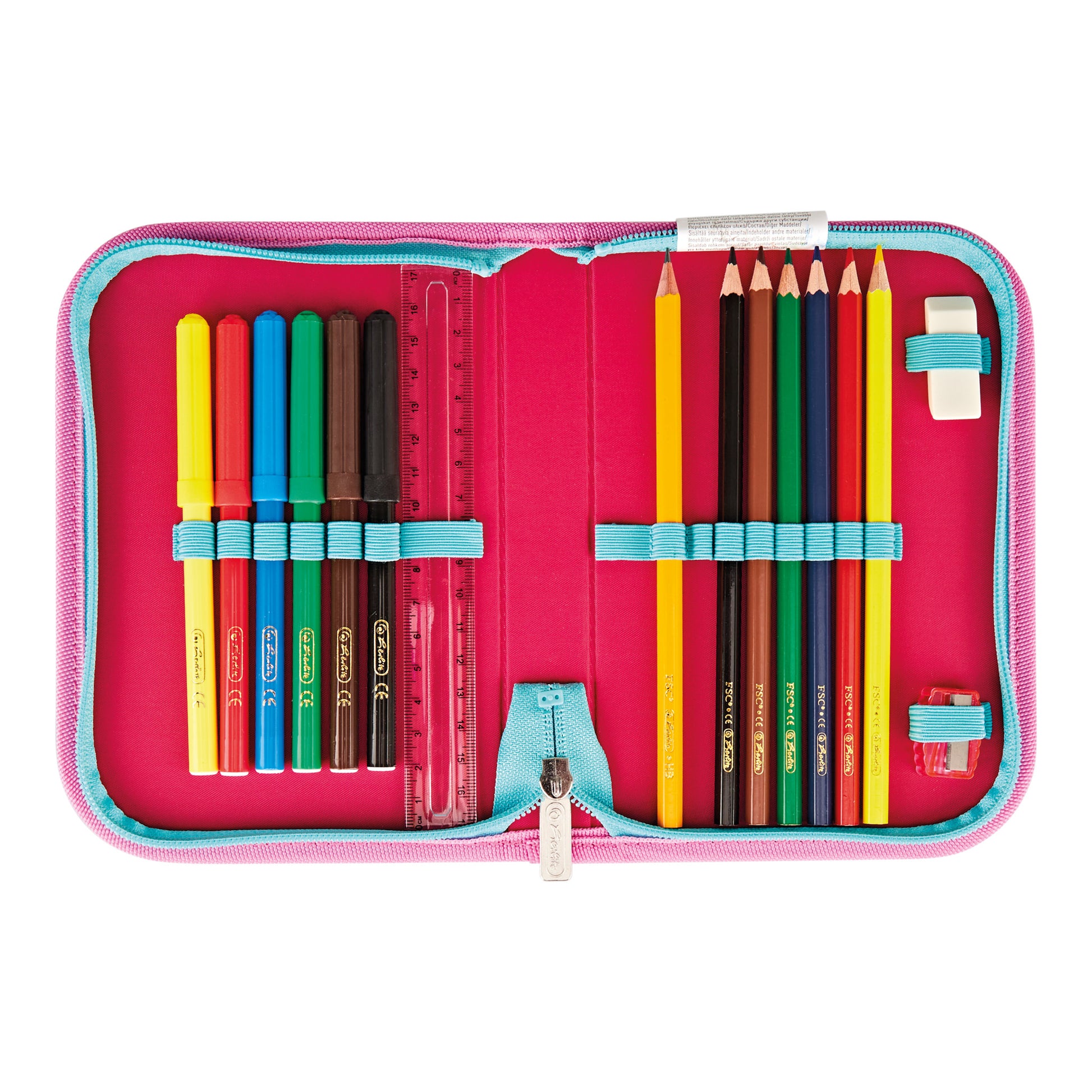 Herlitz SoftLight Plus – Schulrucksack-Set 5-teilig, Pink Bubbles, 16 l, 28×38×23 cm, Magnetschloss