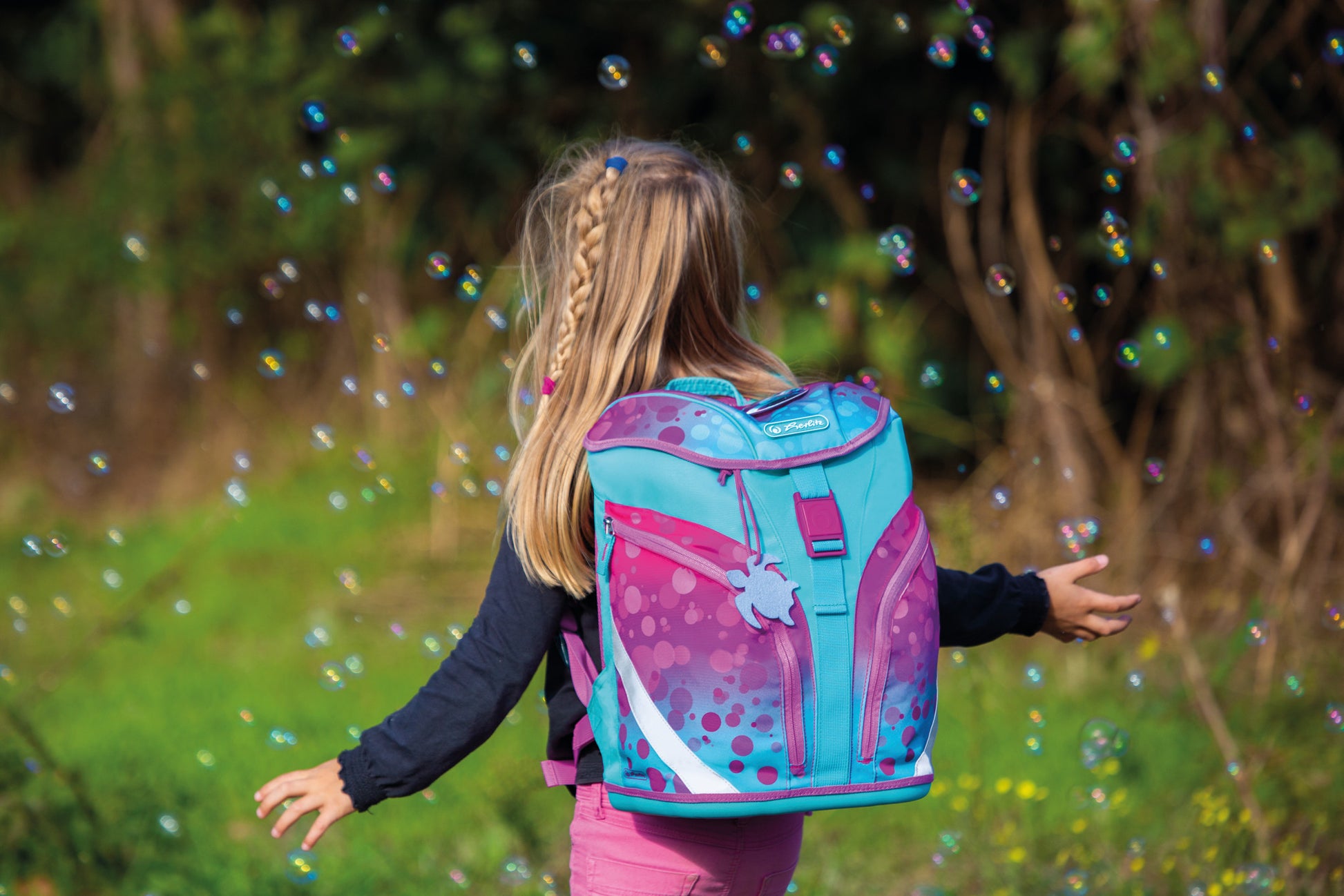 Herlitz SoftLight Plus – Schulrucksack-Set 5-teilig, Pink Bubbles, 16 l, 28×38×23 cm, Magnetschloss