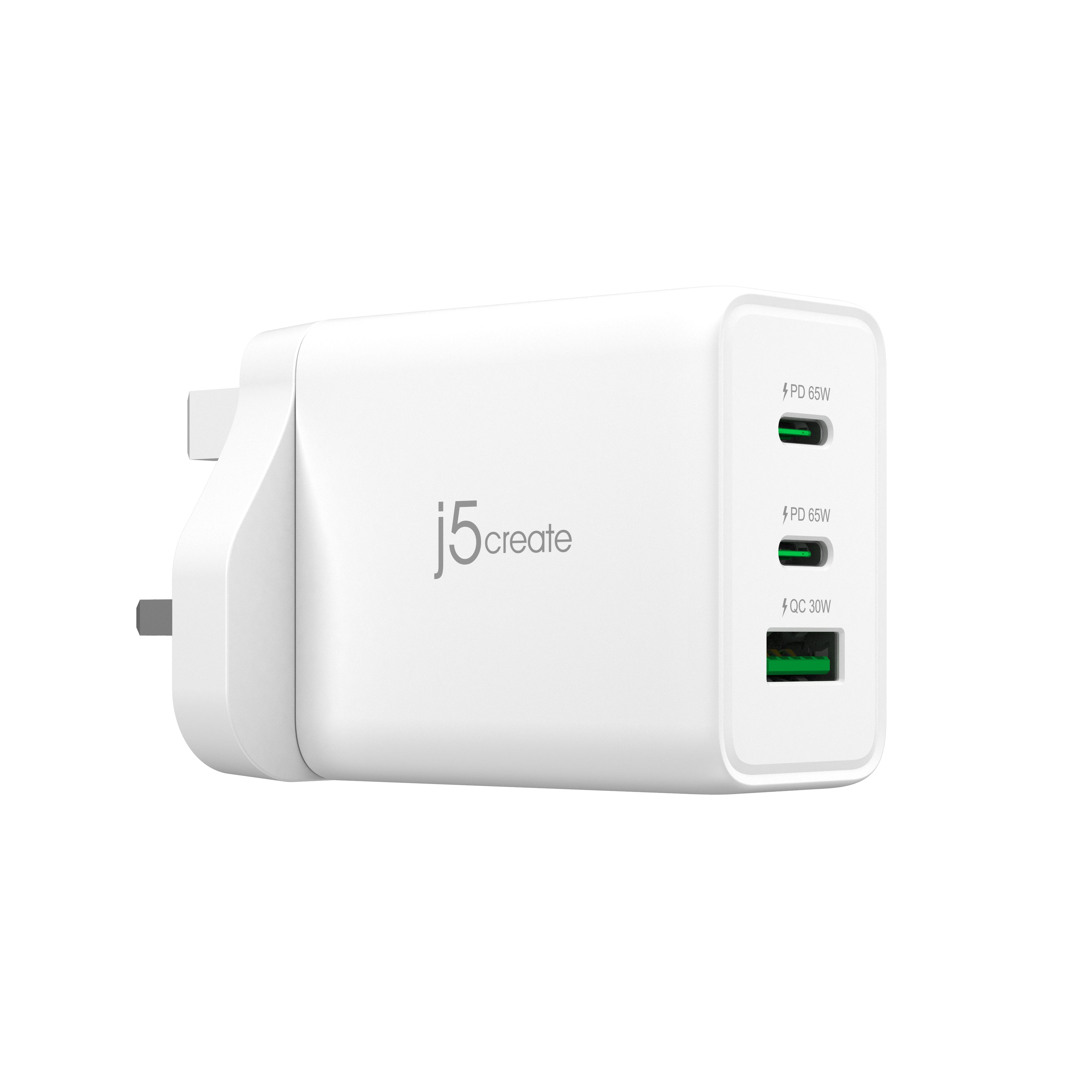 j5create Ladegerät (UK) – 65 W, 3× USB-C, GaN