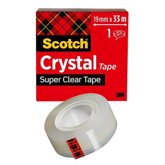 Scotch Büro-Klebeband Crystal – permanent, Kunststoff, 19 mm × 33 m, Kern Ø 25 mm