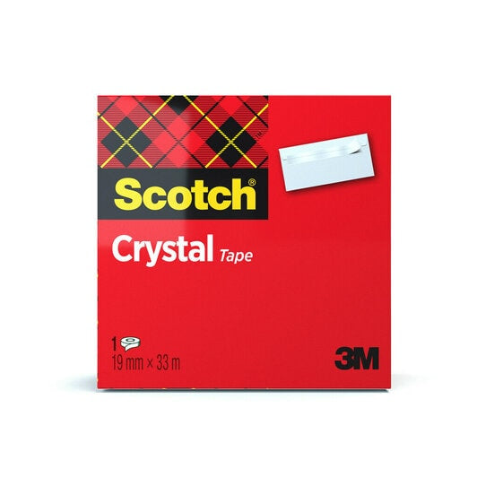 Scotch Büro-Klebeband Crystal – permanent, Kunststoff, 19 mm × 33 m, Kern Ø 25 mm