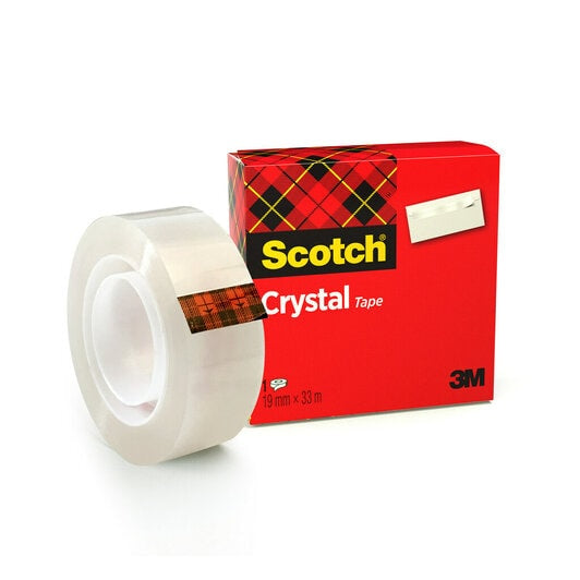 Scotch Büro-Klebeband Crystal – permanent, Kunststoff, 19 mm × 33 m, Kern Ø 25 mm