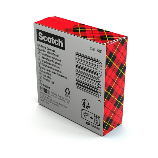 Scotch Büro-Klebeband Crystal – permanent, Kunststoff, 19 mm × 33 m, Kern Ø 25 mm