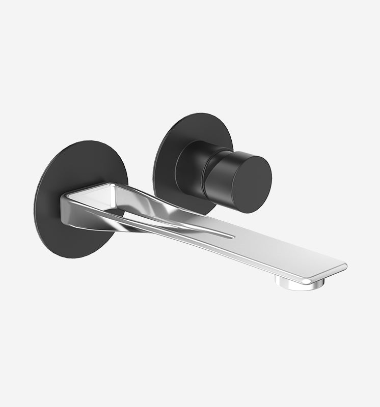 Webert ONE-B Einhebelmischer (Unterputzwaschtisch) – 220 mm, Stahl, Schwarz, Edelstahl, Anschluss 1/2", Wand