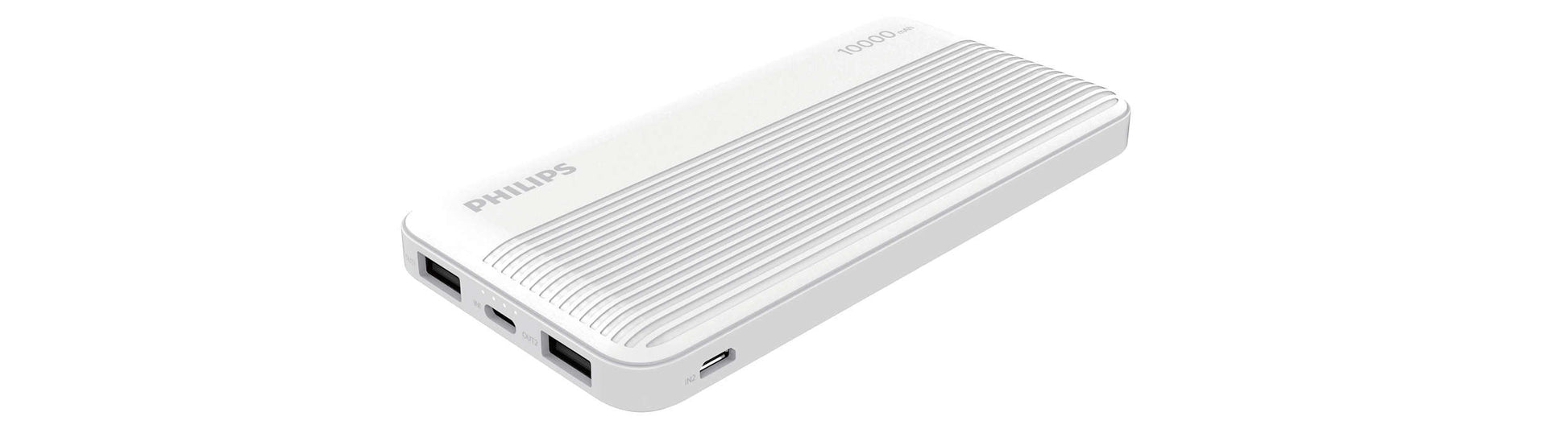 Philips Powerbank 10'000 mAh – 1× USB-C, 2× USB-A, weiss