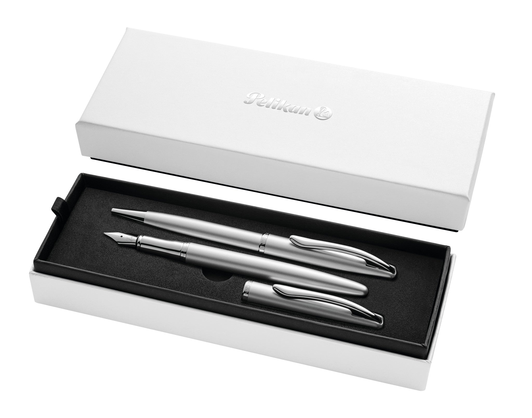 Pelikan Jazz Noble Elegance Schreibgeräte-Set – Kugelschreiber + Füllfederhalter – Blau – Silber – 2-teilig