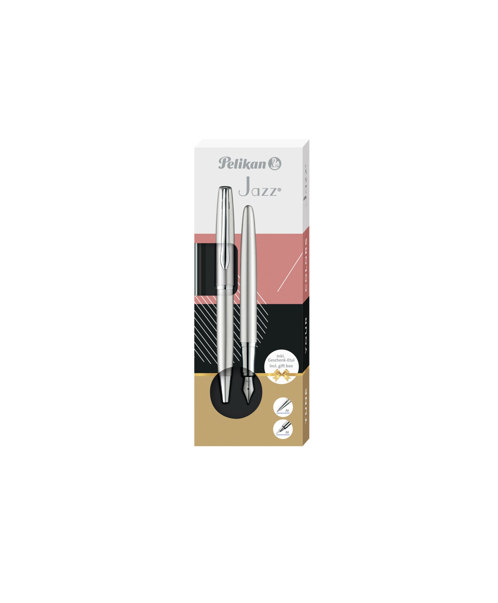 Pelikan Jazz Noble Elegance Schreibgeräte-Set – Kugelschreiber + Füllfederhalter – Blau – Silber – 2-teilig