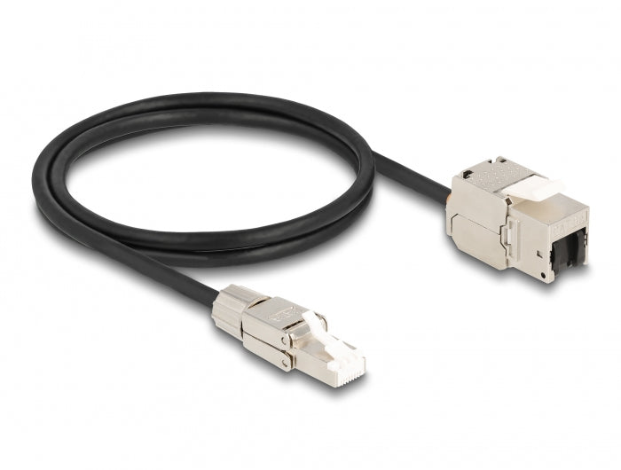 DeLOCK Patchkabel – Cat6A S/FTP, 1 m, Schwarz/Silber, LSZH, RJ-45