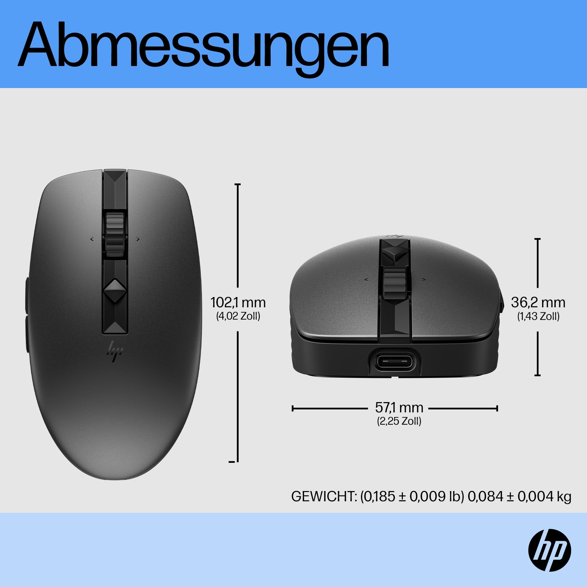 HP 710 Maus – kabellos, 3'000 dpi, 7 Tasten, beidhändig, wiederaufladbar, Silent-Tasten, schwarz