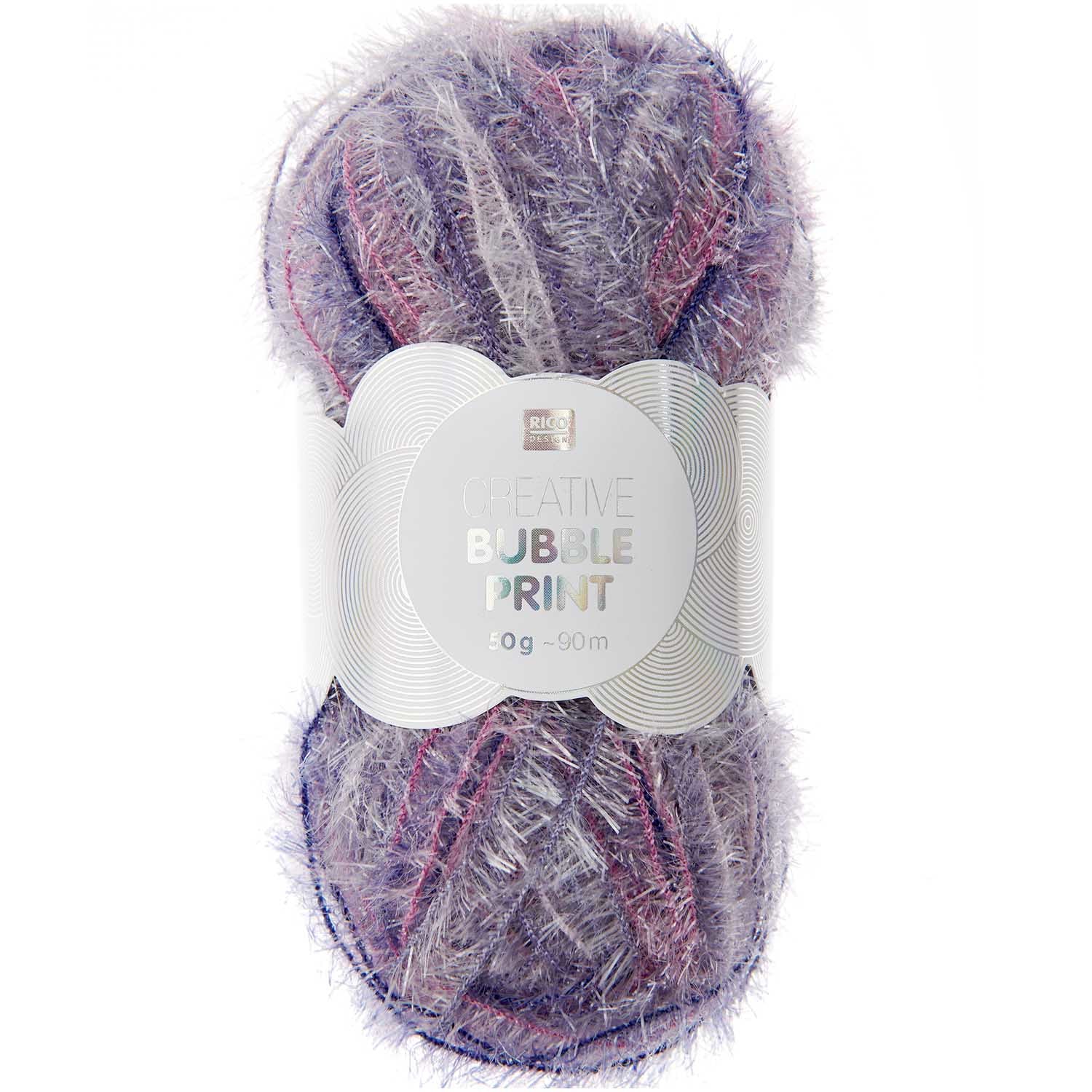 Rico Design Creative Bubble Print Garn Violett – 50 g, 90 m, Nadel 4 mm, 100% Polyester, 1 Stk.