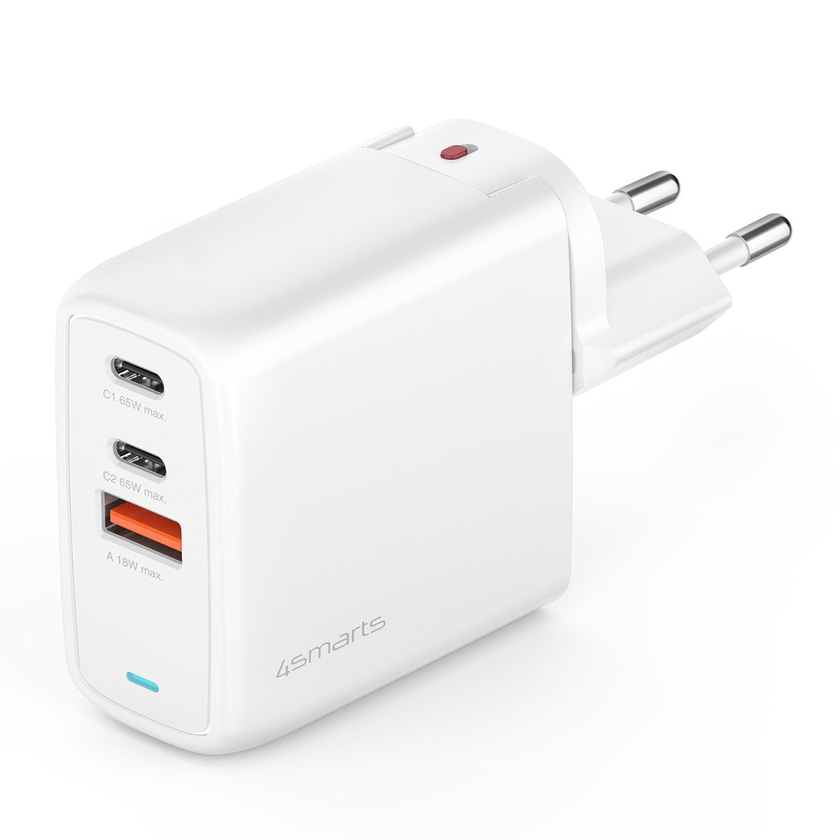 4smarts Flex USB-Ladegerät 65 W – PD, GaN – USB-C×2, USB-A×1 – für Smartphones und Ähnliche – weiss