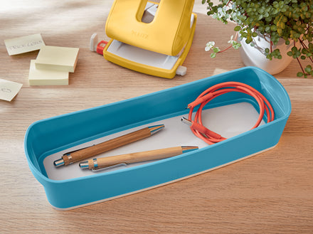Leitz Aufbewahrungsbox – mit Deckel, stapelbar, blau, Polystyrol (PS), B 307 × H 105 × T 55 mm