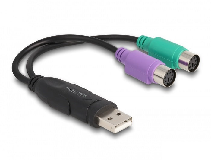 DeLOCK Adapter USB-A zu 2× PS/2 (Tastatur/Maus) – USB 2.0, 0,17 m, Schwarz – für PC/Notebook