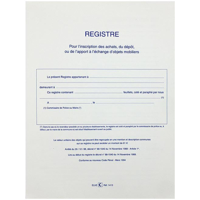 ELVE Register für bewegliche Gegenstände – 250 × 320 mm – 104 Seiten, Hardcover, liniertes Papier, 100 g/m²