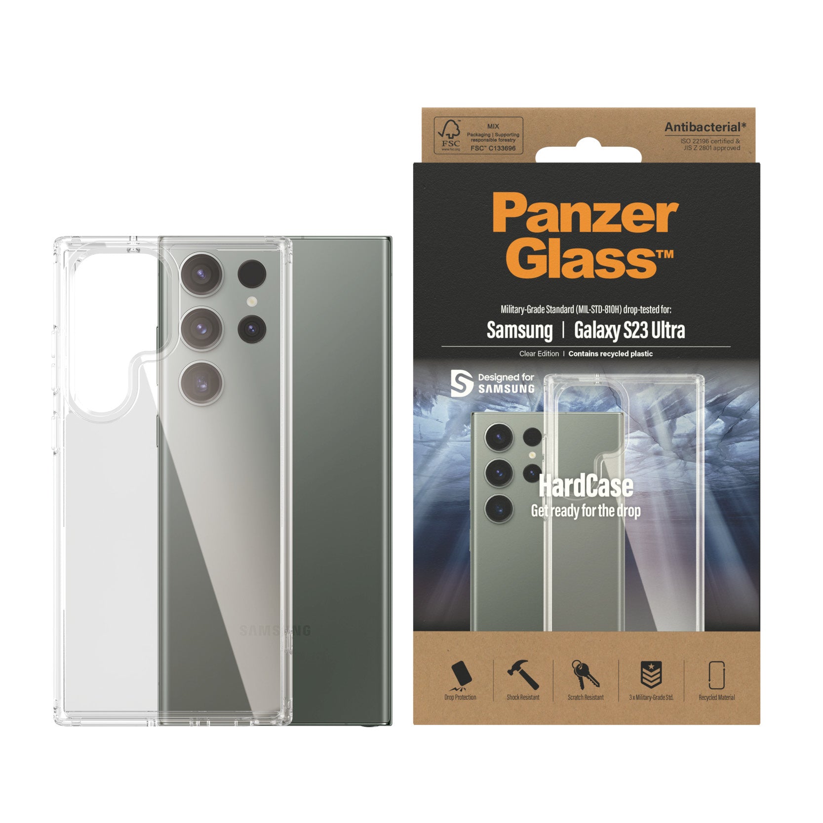 PanzerGlass Hardcase – Backcover – für Samsung Galaxy S23 Ultra, Transparent, bis 3,6 m Sturzsicher