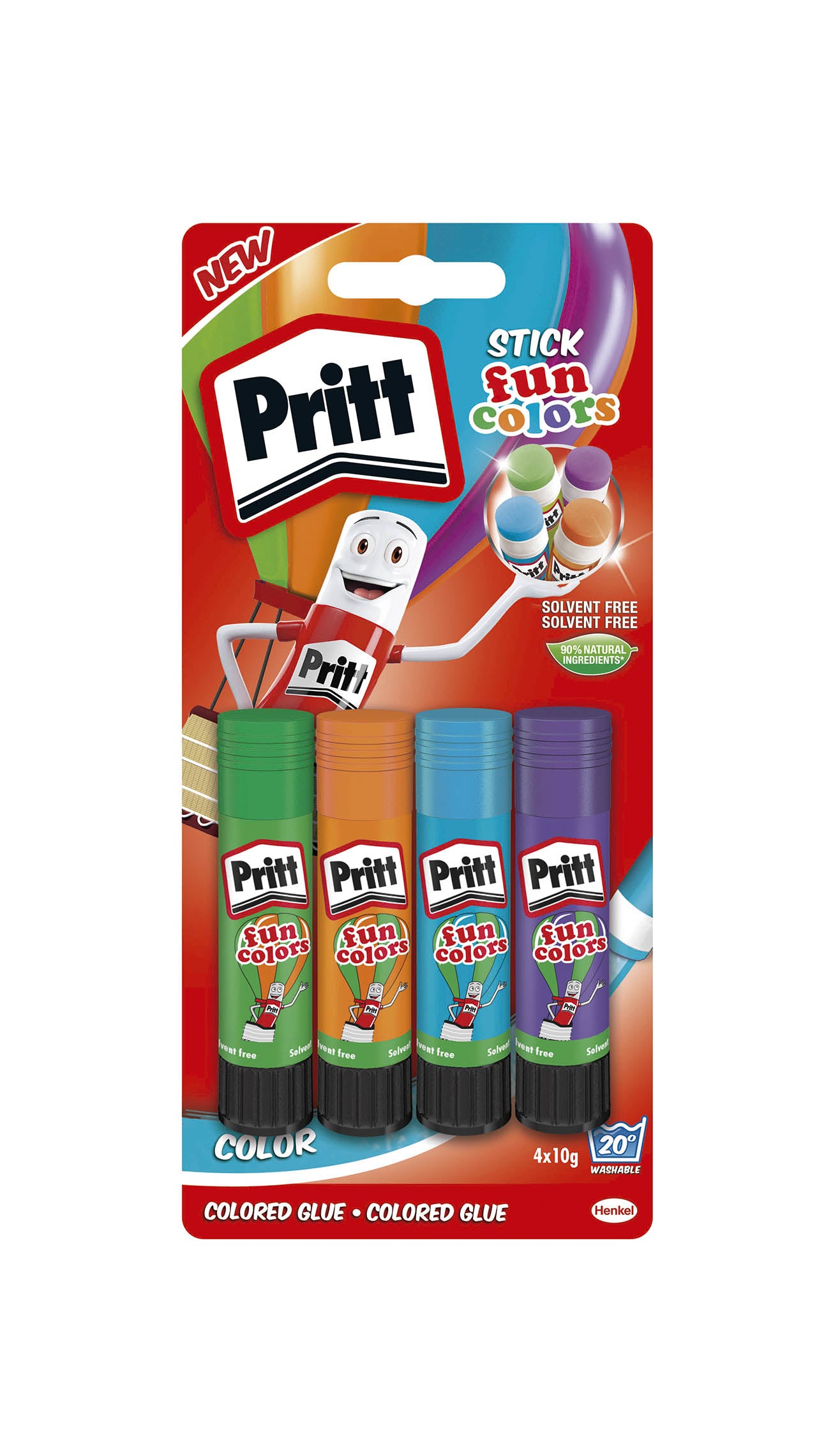 Pritt Fun Colors Klebestift – 4 × 10 g, für Papier, Karton, Stoff