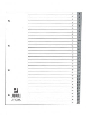 Q-CONNECT Register – für A4 überbreit, Kunststoff (PP), 1–31, 31-teilig, grau, 11-fach