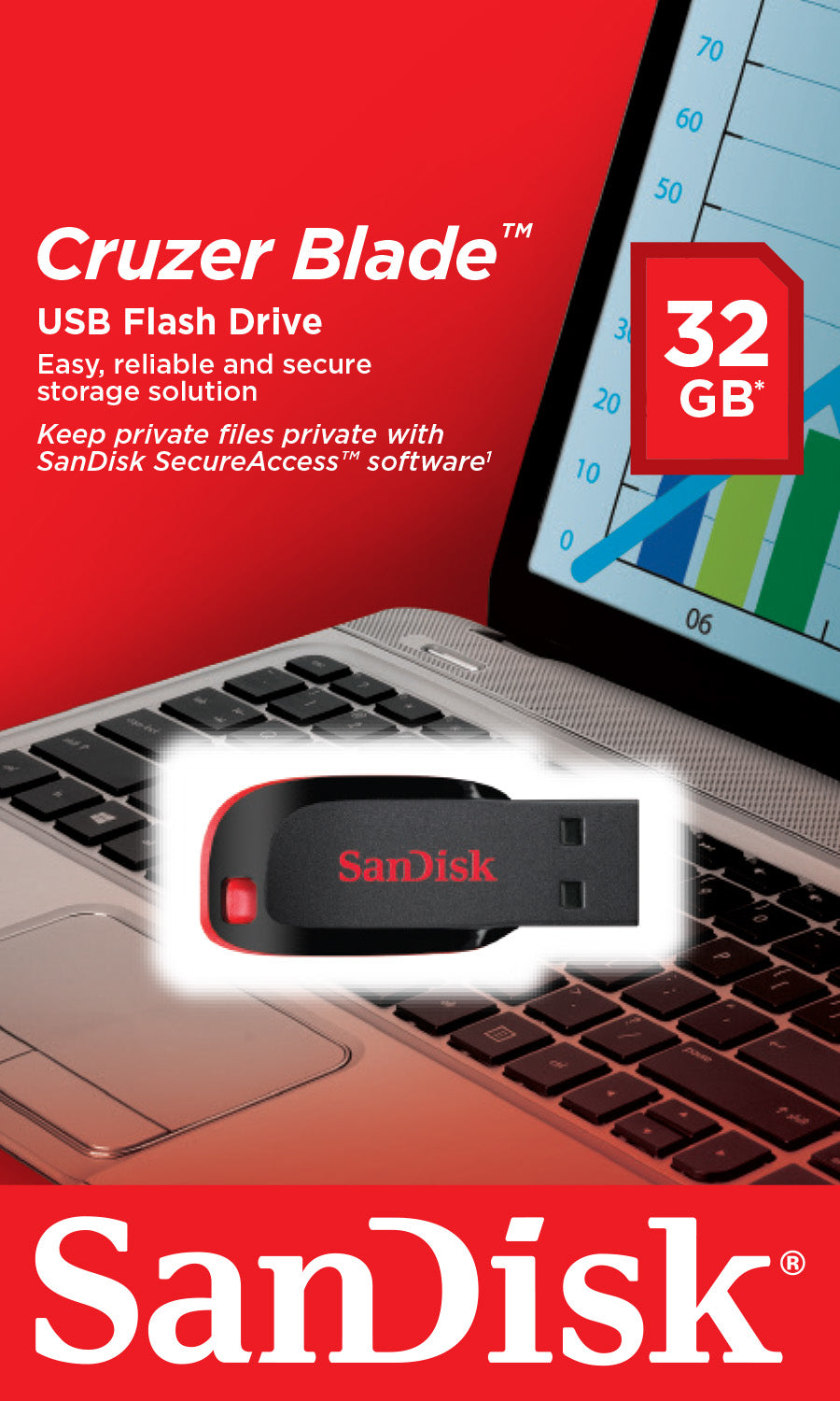 SanDisk Cruzer Blade USB-Stick – 32 GB, USB 2.0, Blister-Version
