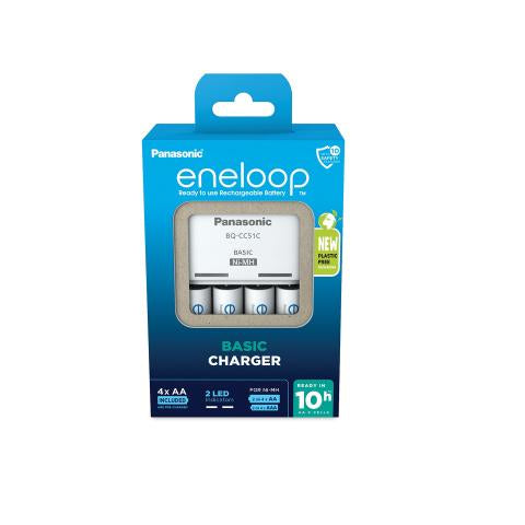 Panasonic eneloop Ladegerät – inkl. 4× eneloop (2000 mAh) – für AA, AAA