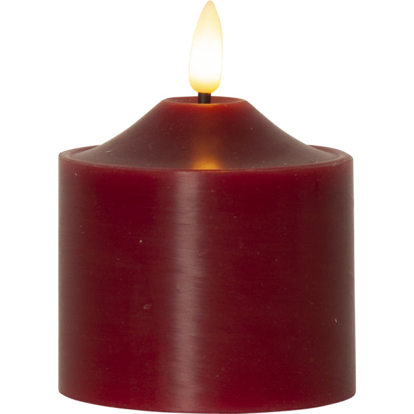 Star Trading LED-Kerze Flamme 061-60 – Ø 7,5 × 9,5 cm, 0,03 W, Warmweiss, Rot, Timer, Batteriebetrieben (2×AA)