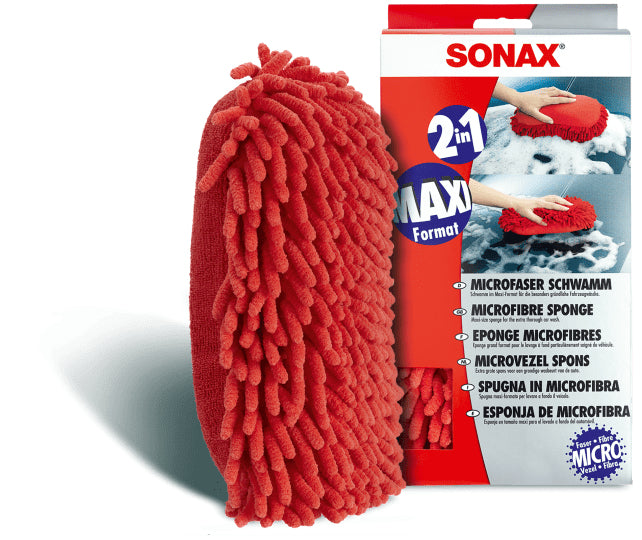 Sonax Mikrofaser-Schwamm 2-in-1 – Rechteckig, für Auto, Rot, 1 Stk.