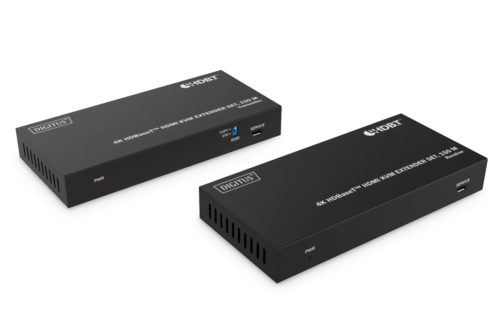 Digitus HDBaseT KVM-Extender-Set – 4K UHD, 60 Hz, HDMI 2.0b, USB 1.1, bis 100 m – Schwarz, Metall