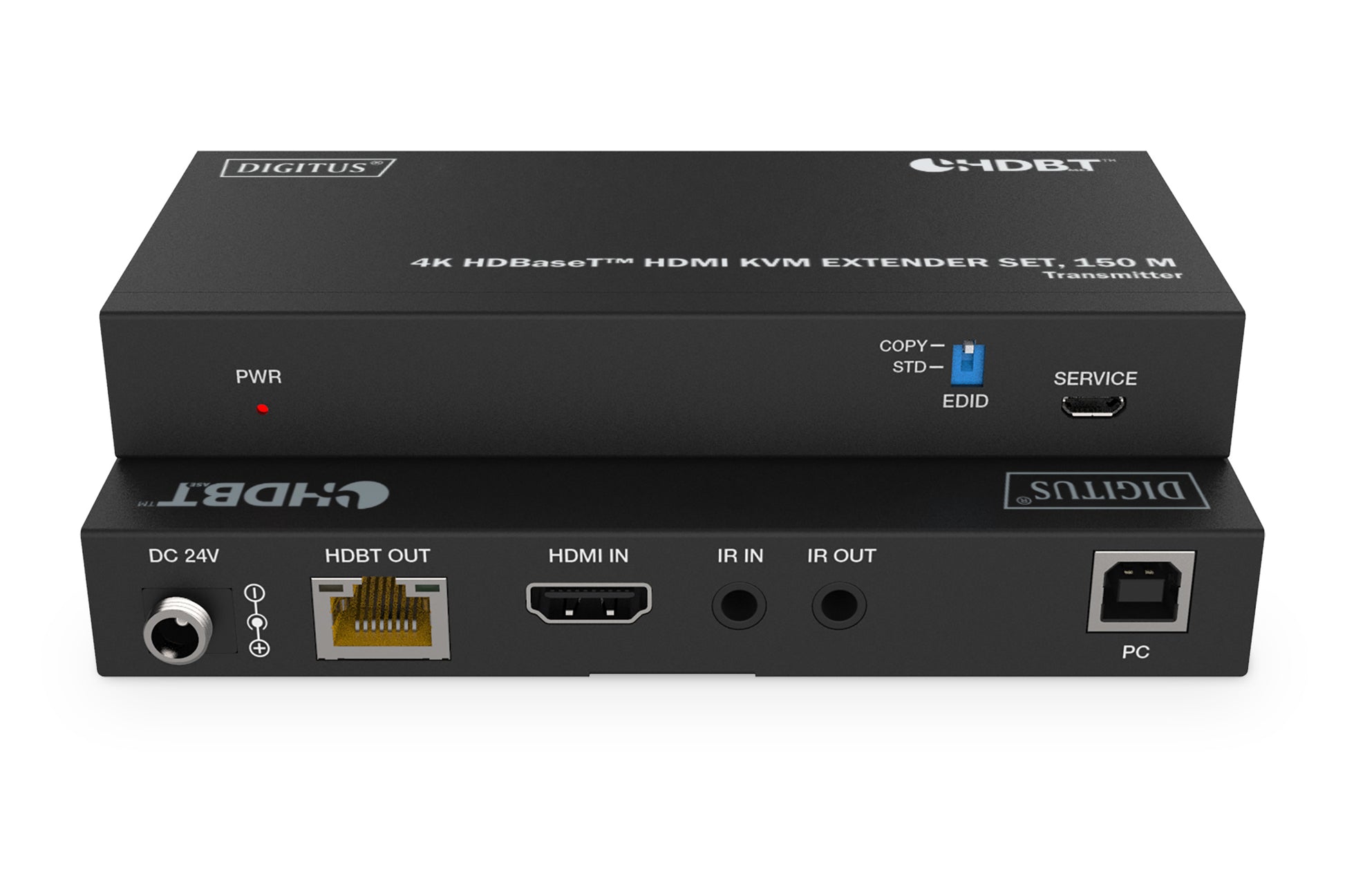 Digitus HDBaseT KVM-Extender-Set – 4K UHD, 60 Hz, HDMI 2.0b, USB 1.1, bis 100 m – Schwarz, Metall