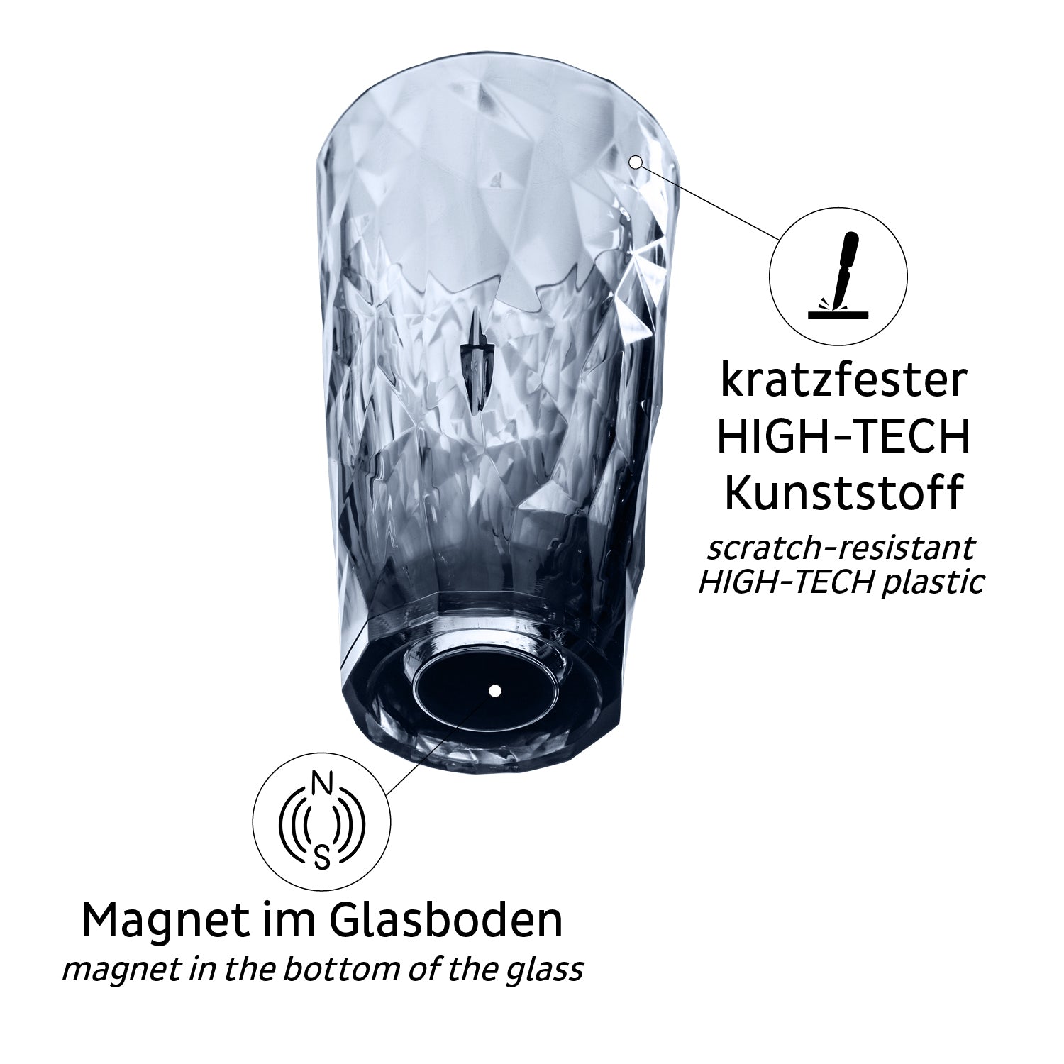 Silwy LONGDRINK Longdrinkglas – 0,30 l, Kunststoff, Grau, Magnetisch, 6 Stück