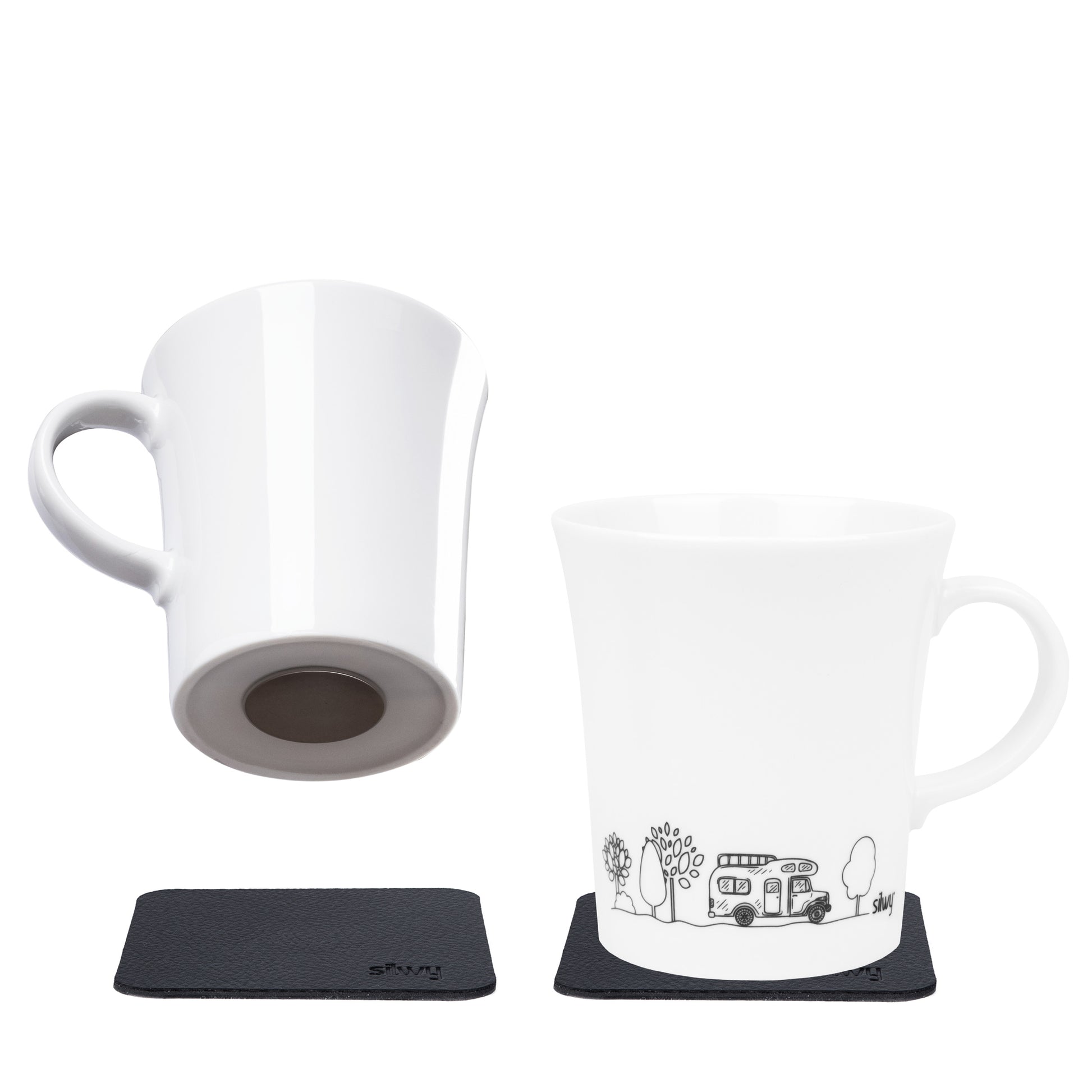 Silwy S027-1309-2-B-CA Tasse – 0,27 l, Porzellan, schwarz matt, Magnethenkel, 2 Stück
