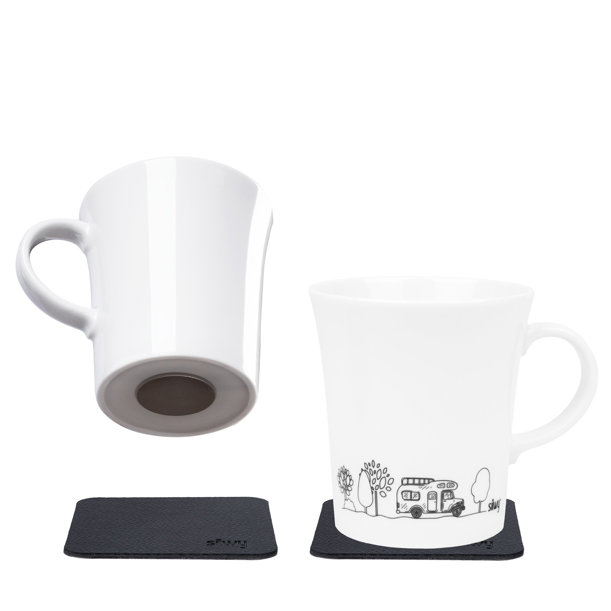 Silwy S027-1309-2-B-CA Tasse – 0,27 l, Porzellan, schwarz matt, Magnethenkel, 2 Stück