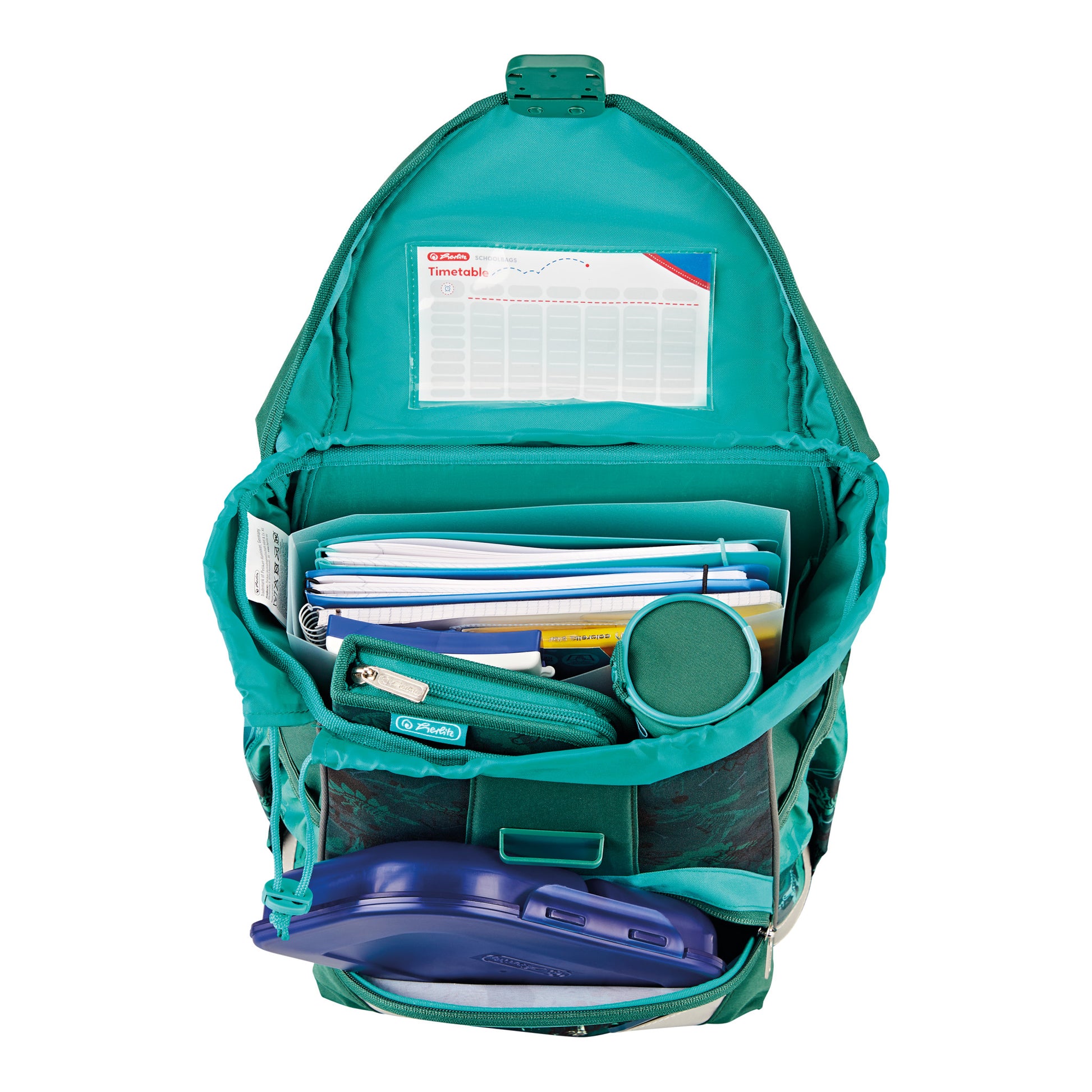 Herlitz UltraLight Plus – Schulrucksack-Set 4-teilig, Green Rex, 15 l, 28×36×21 cm