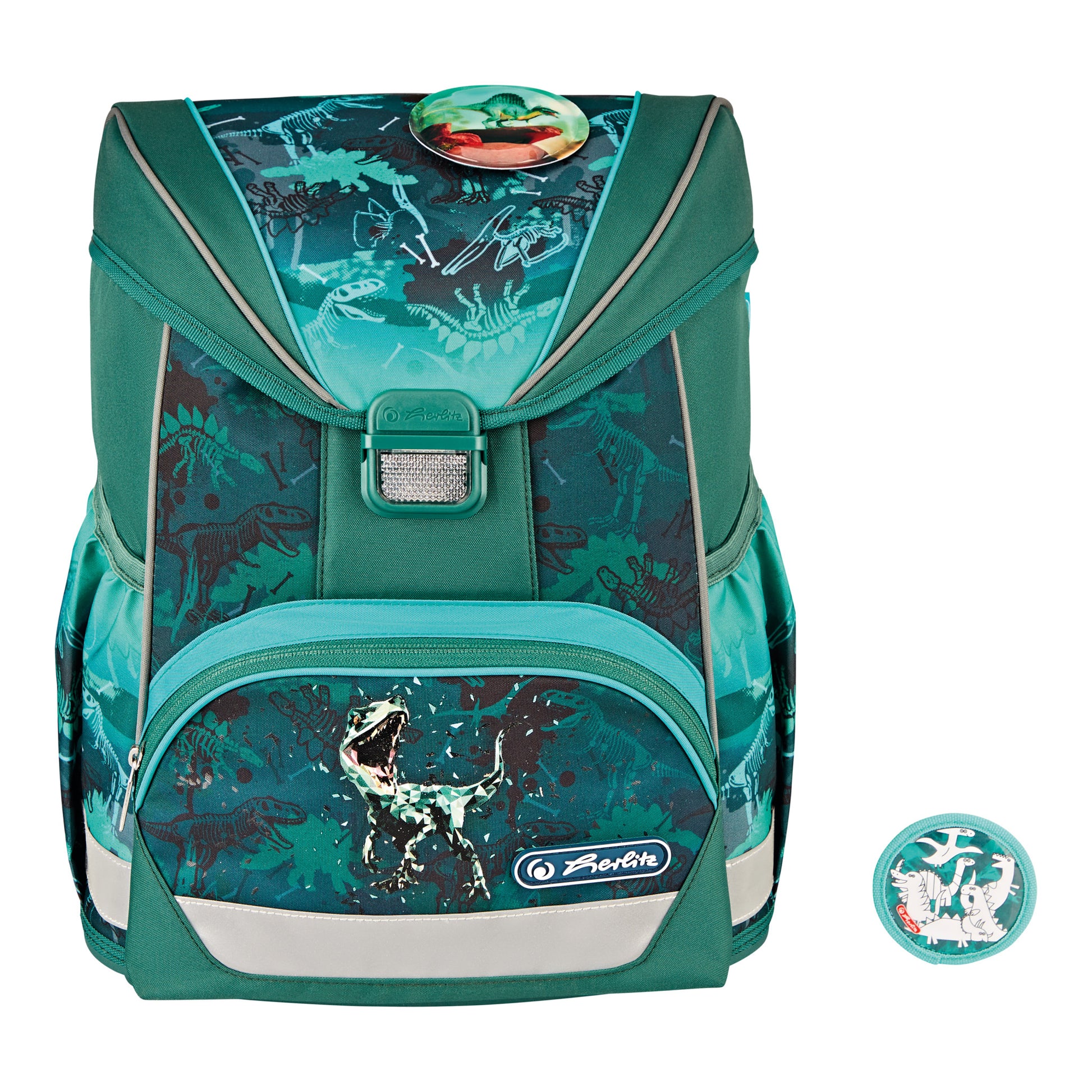 Herlitz UltraLight Plus – Schulrucksack-Set 4-teilig, Green Rex, 15 l, 28×36×21 cm