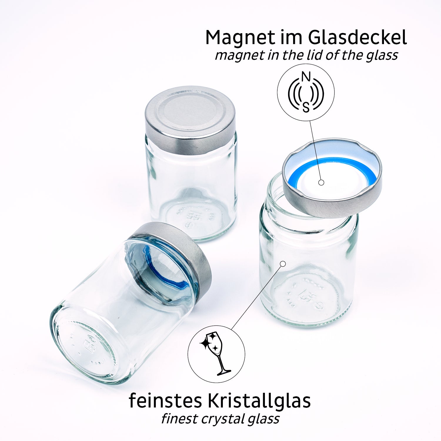 Silwy Vorratsdose 192 ml, Ø 6,2 × 9,3 cm, Glas/Leder, 3er-Set, magnetisch, transparent