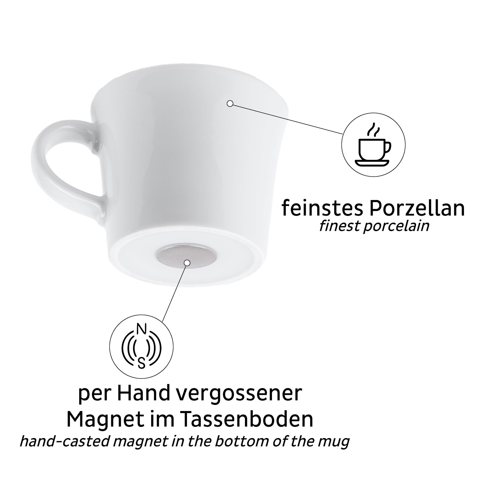 Silwy Espressotasse S070-1404-2-B – 2er Set, 70 ml, Porzellan, Weiss, inkl. 2 Metall-Nano-Gel-Pads