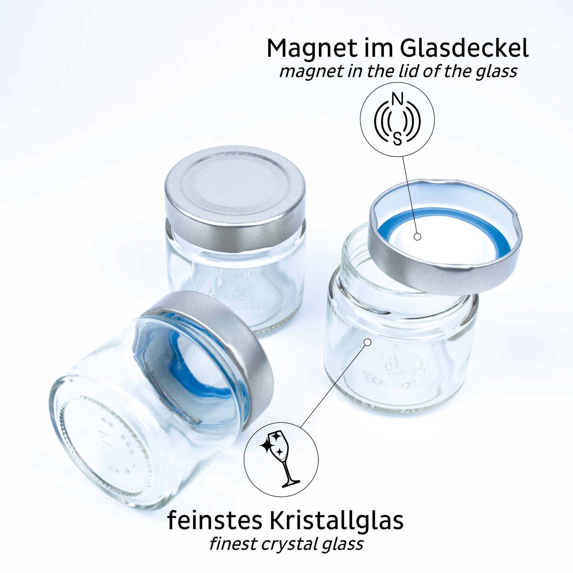 Silwy Vorratsdose 125 ml, Ø 6 × 3,5 cm, Glas, Transparent/Schwarz, 3er-Set