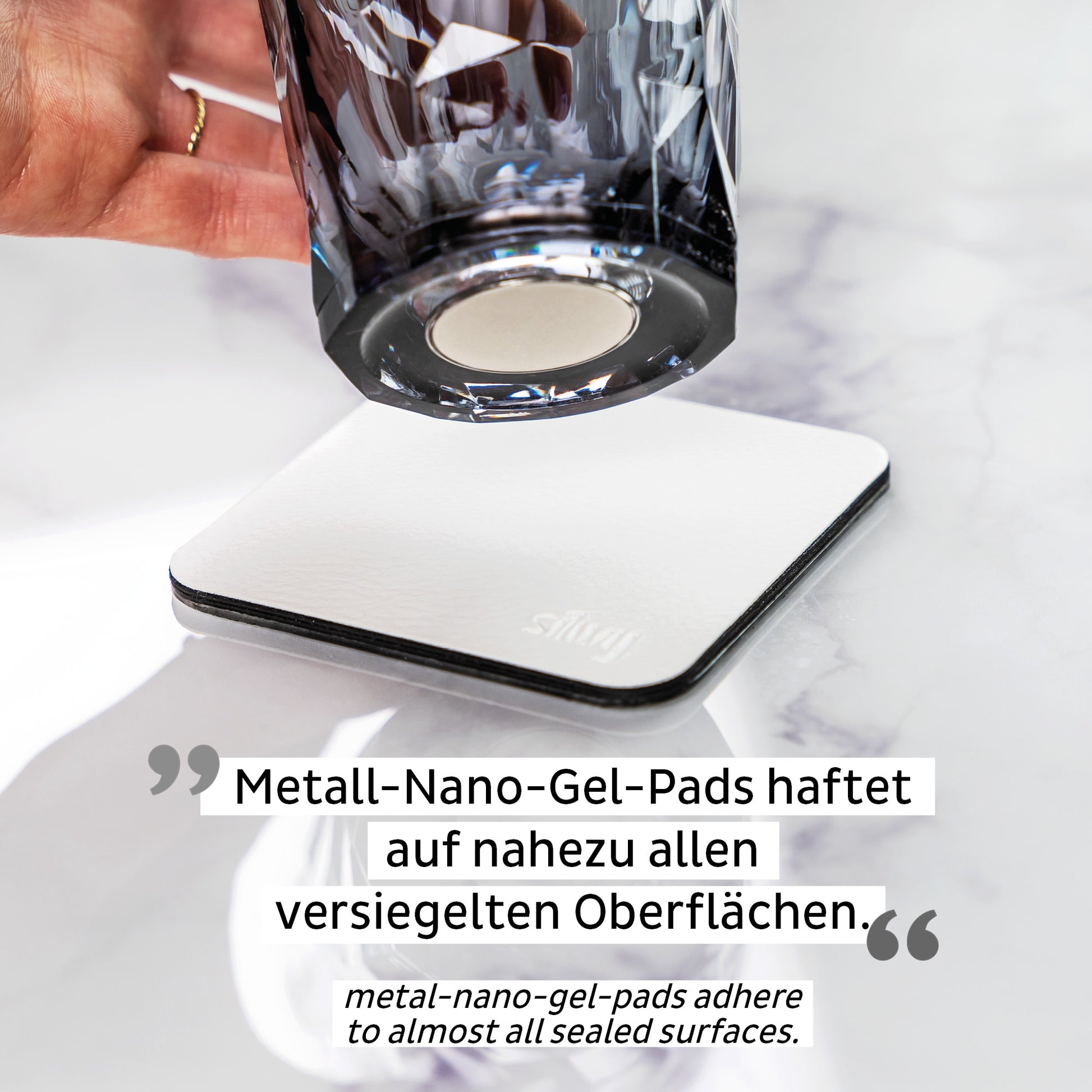Silwy Untersetzer – 2er Set, 8,3 × 8,3 × 0,2 cm, Kunstleder/Metall, Nano-Gel, für Magnetgläser